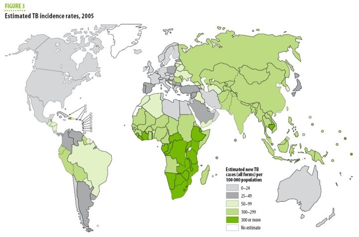 Mappa mondiale della diffusione di TBC